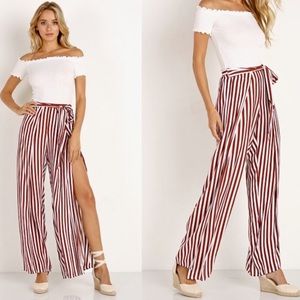 Faithfull The Brand Tiki Tiki Pants Zeus Stripe Maroon
